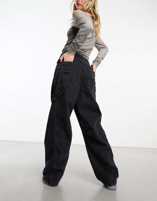 Bershka washed carpenter pants in dark grey