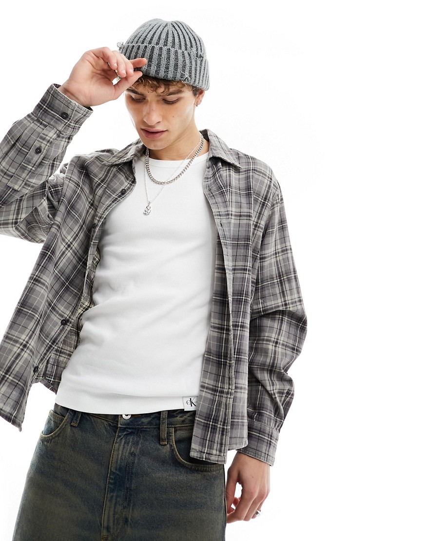 washed checked shirt in gray