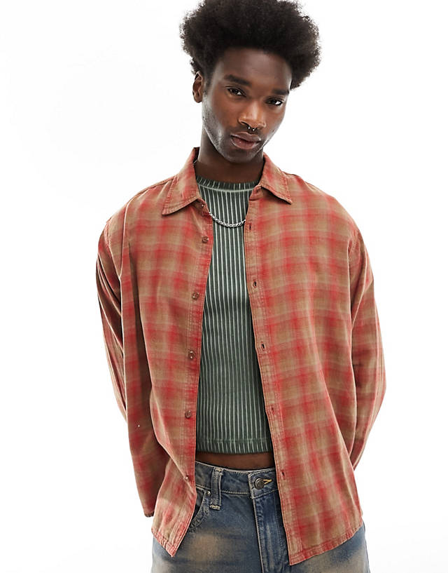 Bershka - washed checked shirt in red