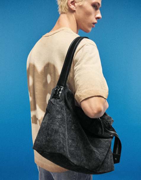 Bershka Washed crossbody sack bag in black - view 1
