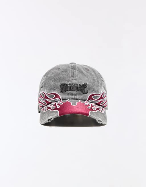 Bershka Washed-effect embroidered cap in black, 2 of 4