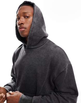 washed hoodie in charcoal-Black