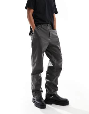 Bershka Bershka washed PU trouser in black