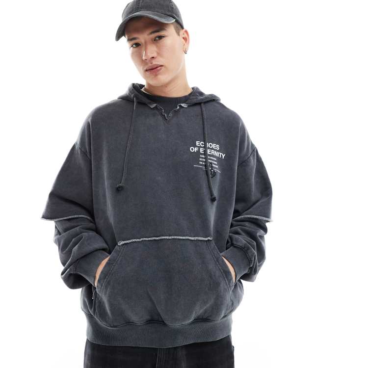 Bershka washed raw edge hoodie in gray | ASOS