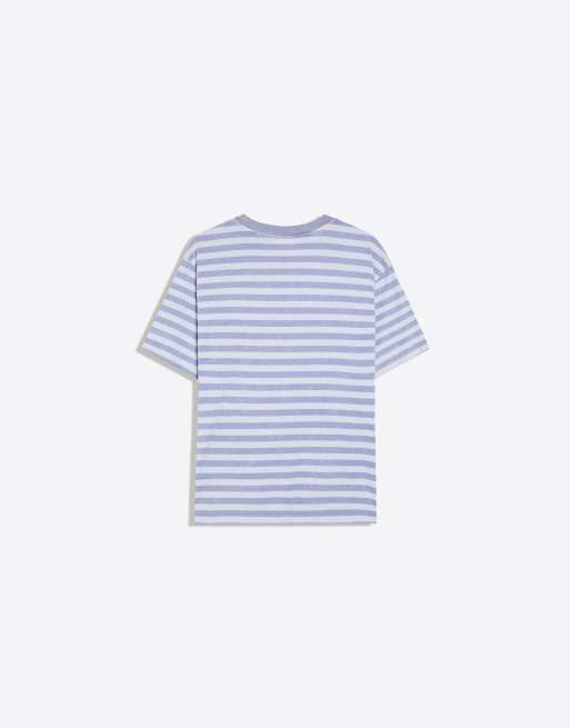 Bershka Washed stripe short sleeve t-shirt in light blue, 6 of 6