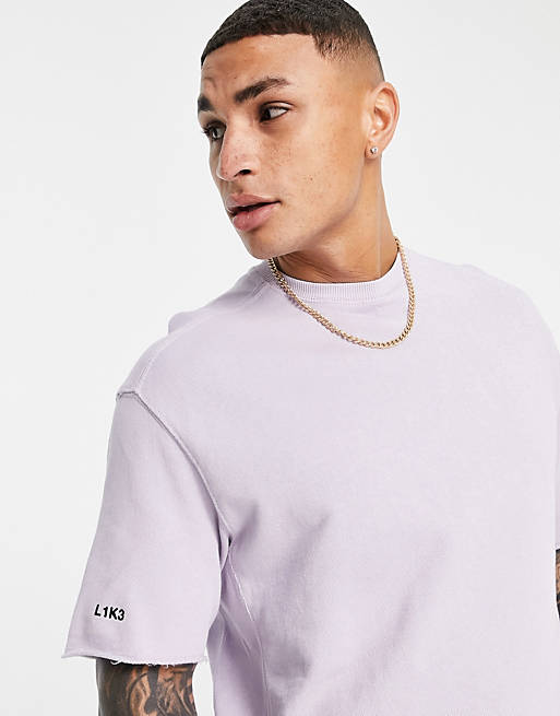 Bershka washed t-shirt with raw edge co-ord in lilac
