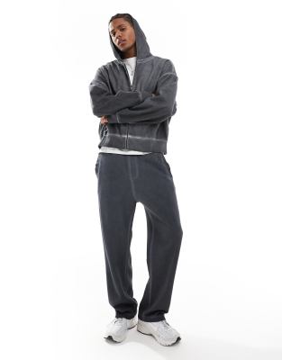 washed wide leg sweatpants tracksuit in charcoal-Gray