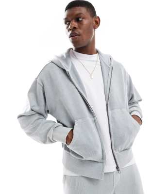 washed zip through hoodie in light gray - part of a set