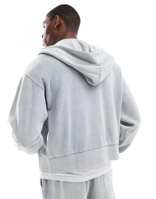 Bershka washed zip through hoodie in light grey (part of a set), 2 of 4