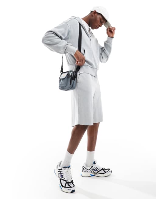 Bershka washed zip through hoodie in light grey (part of a set), 3 of 4
