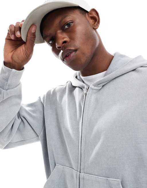 Bershka washed zip through hoodie in light grey (part of a set), 4 of 4