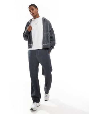 Bershka washed zip through hoodie tracksuit in charcoal | ASOS