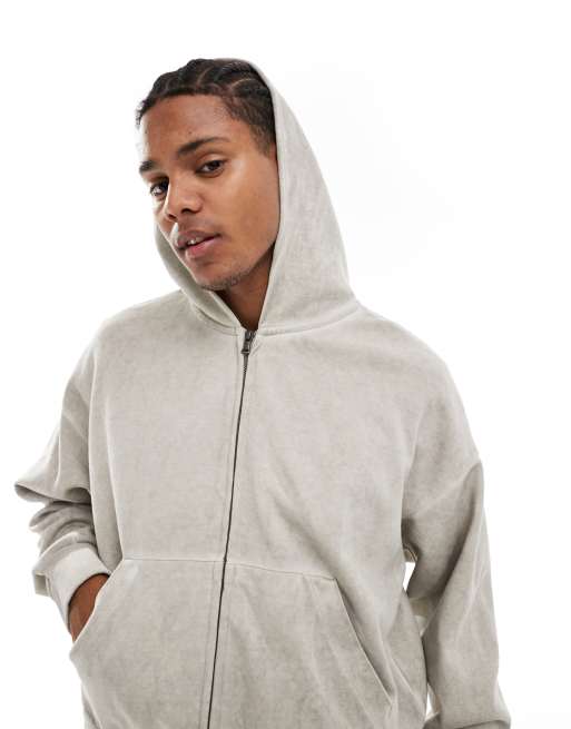 Bershka washed zip through tracksuit hoodie in stone | ASOS