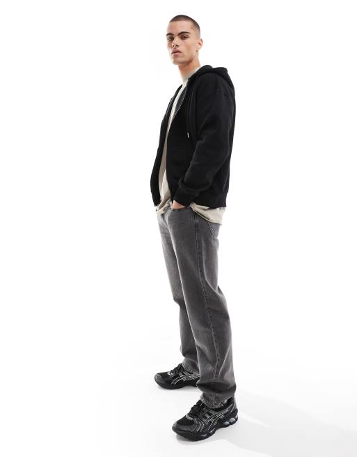 Bershka washed zip up hoodie tracksuit in black | ASOS