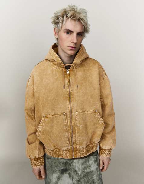 Bershka – Wattierte Jacke in Kamelbraun mit Reißverschluss und Kapuze - view 1