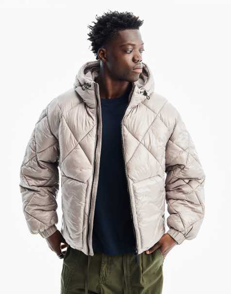 Bershka wattierte technische Jacke mit Kapuze in Grau - view 1