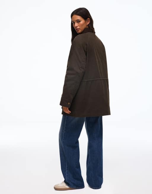 Bershka Waxed jacket with contrast collar in khaki, 3 of 6