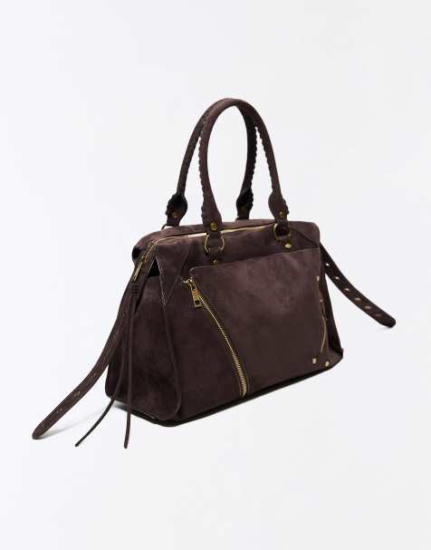 Bershka – Weiche Bowling-Tasche aus Wildlederimitat in Braun - view 1