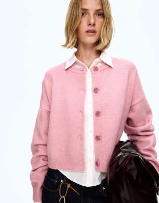 Bershka - Weiche Strickjacke in Rosa mit Knopfleiste