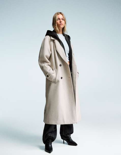Bershka – Weicher Trenchcoat in Steingrau mit Gürtel - view 1