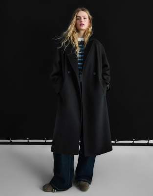 Bershka - Weicher Wickelmantel in Schwarz