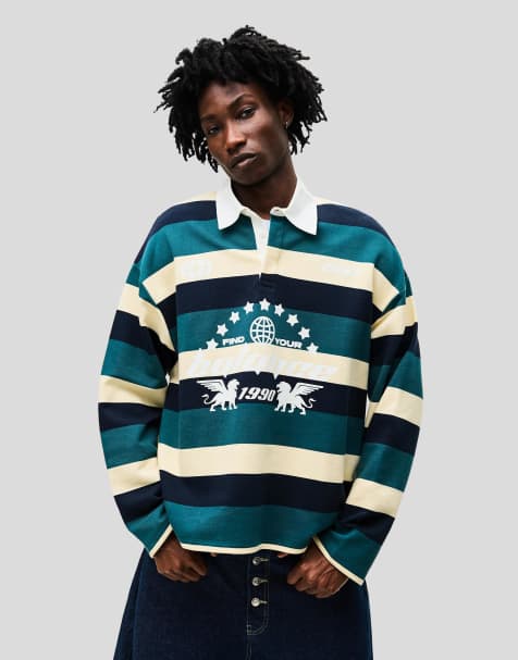 Bershka – Weiches Polohemd in Grün mit Print - view 1