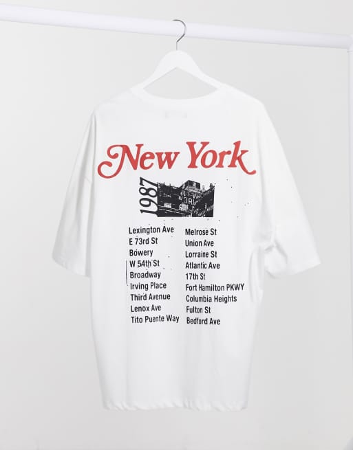 Bershka – Weißes Oversized-T-Shirt mit NY-Print auf dem Rücken, 2 von 4