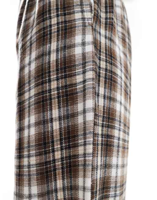 Bershka – Weit geschnittene Hose mit Taillenschnürung und braunem Karo, 2 von 5
