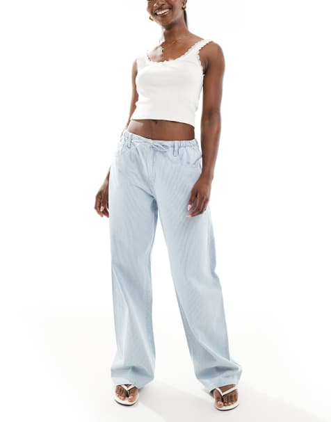 Bershka – Weit geschnittene Jeans in gestreiftem Blau mit gebundener Vorderseite - view 1
