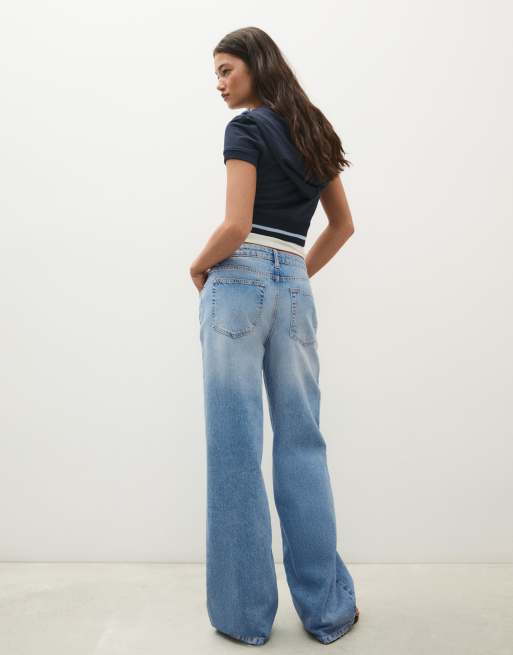 Bershka – Weit geschnittene Jeans in Mittelblau mit hohem Bund, 3 von 5