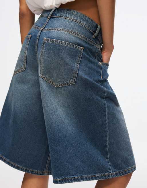 Bershka – Weite Bermuda-Jeansjorts in Blau, 4 von 4