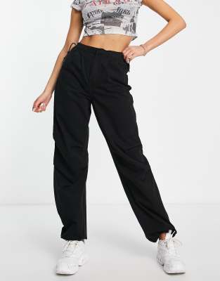 Bershka baggy parachute tech pant in black - ASOS Price Checker