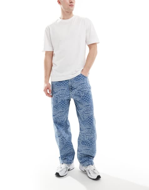 Bershka – Weite Jacquard-Jeans in Blau - view 1