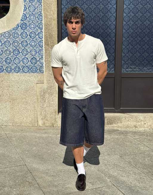 Bershka – Weite Jeans-Bermudashorts in Blau, 4 von 4