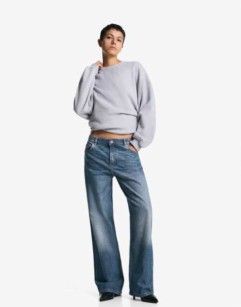 Bershka – Weite Jeans in Dirty-Blau - view 1