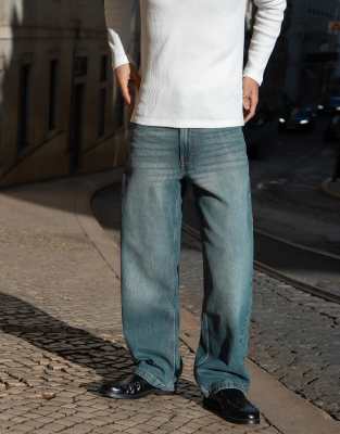 Weite Jeans in Dirty-Blau-Grün Grün 36