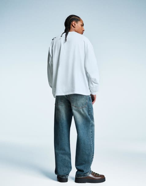 Bershka – Weite Jeans in Dirty-Blau - view 1