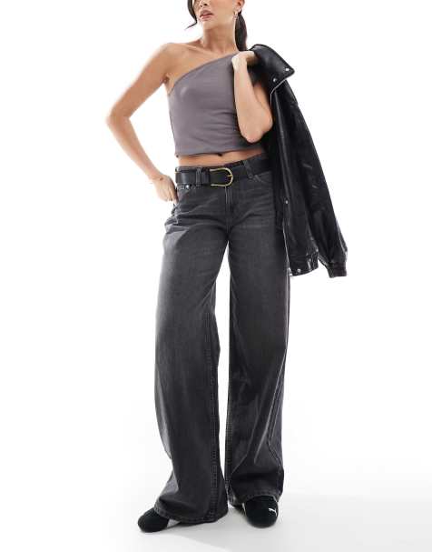 Bershka – Weite Jeans in Dunkelgrau mit geradem Schnitt - view 1