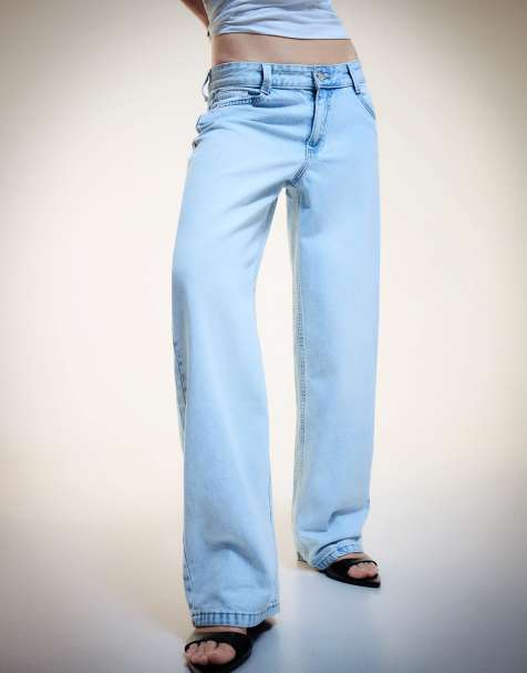 Bershka – Weite Jeans in Hellblau mit abgerundetem Beinschnitt - view 1