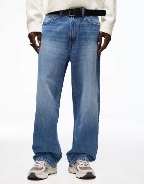Bershka – Weite Jeans in Mittelblau - view 1