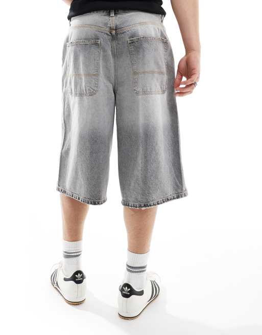Bershka – Weite Jeans-Jorts in verwaschenem Grau, 2 von 5