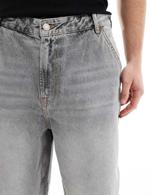 Bershka – Weite Jeans-Jorts in verwaschenem Grau, 3 von 5