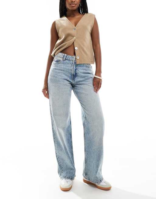 Bershka – Weite Jeans mit Ballonschnitt in indigoblauer Dirty-Waschung