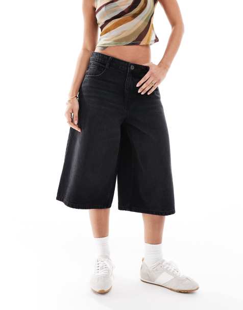Bershka – Weite Jeansjorts in verwaschenem Schwarz - view 1