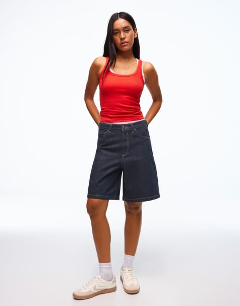 Bershka – Weite Jeansshorts in Blau - view 1