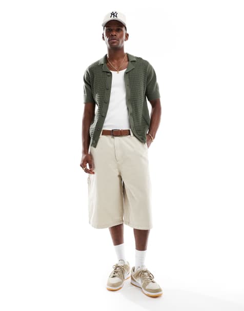 Bershka – Weite Worker-Jeans-Shorts in Ecru - view 1