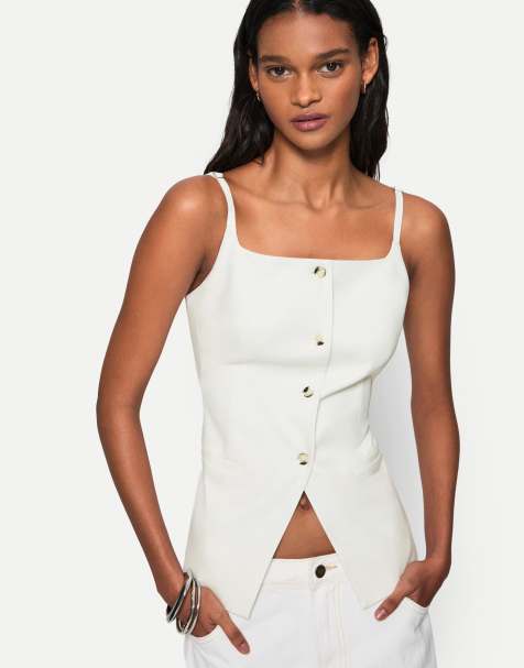 Bershka – Weste in Weiß mit eckigem Ausschnitt - view 1