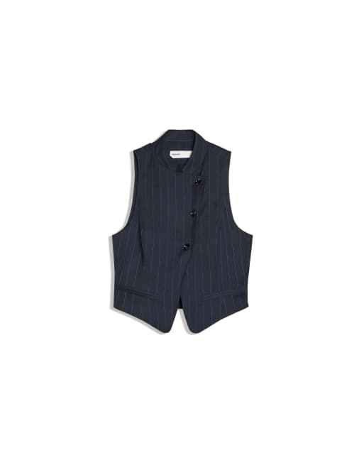 Bershka Weste mit Knopfleiste und Wickeloptik in Blau, 5 von 5