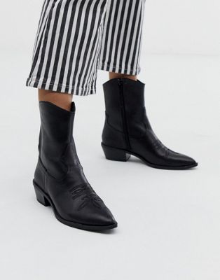 Bershka western leather ankle boot in 