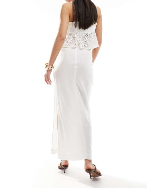 Bershka – Wiązana w talii lniana biała spódnica maxi, 3 z 5